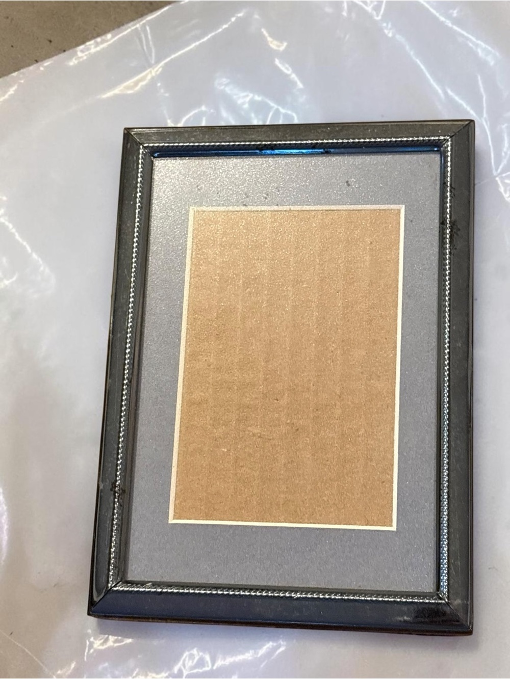 Vintage Silver Rope Edge Picture Frame Gray Mat Easel Back 4x6